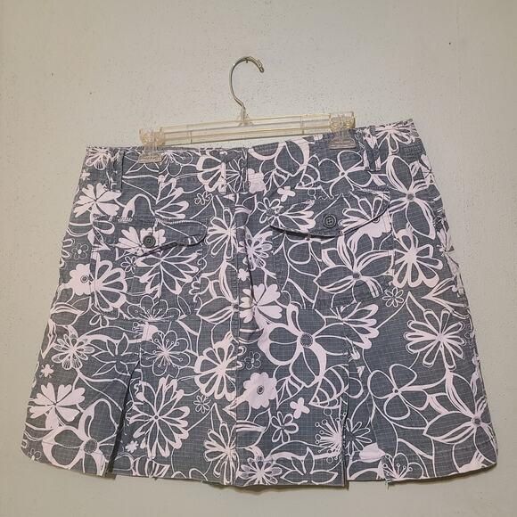 Gloria Vanderbilt Green Floral Print Pleated Cotton Golf Skort Skirt Women's 14 - Picture 5 of 6